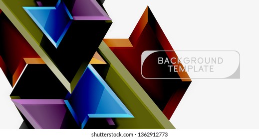 Minimal geometrical triangles with 3d effect abstract background template, vector modern minimal design