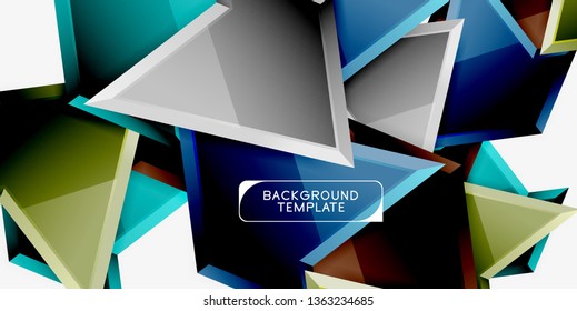 Minimal geometrical triangles with 3d effect abstract background template, vector modern minimal design