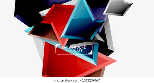 Minimal geometrical triangles with 3d effect abstract background template, vector modern minimal design