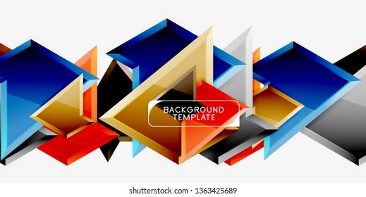 Minimal geometrical triangles with 3d effect abstract background template, vector modern minimal design