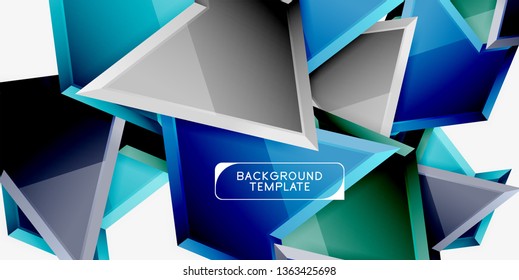 Minimal geometrical triangles with 3d effect abstract background template, vector modern minimal design