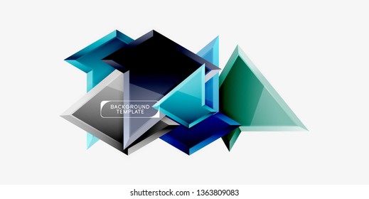 Minimal geometrical triangles with 3d effect abstract background template, vector modern minimal design