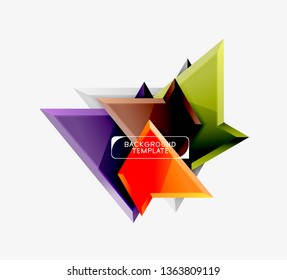 Minimal geometrical triangles with 3d effect abstract background template, vector modern minimal design