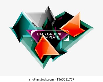 Minimal geometrical triangles with 3d effect abstract background template, vector modern minimal design