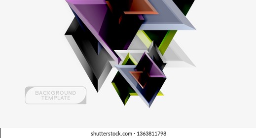 Minimal geometrical triangles with 3d effect abstract background template, vector modern minimal design