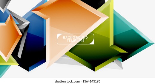 Minimal geometrical triangles with 3d effect abstract background template, vector modern minimal design