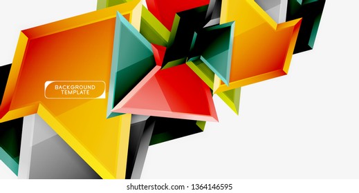 Minimal geometrical triangles with 3d effect abstract background template, vector modern minimal design