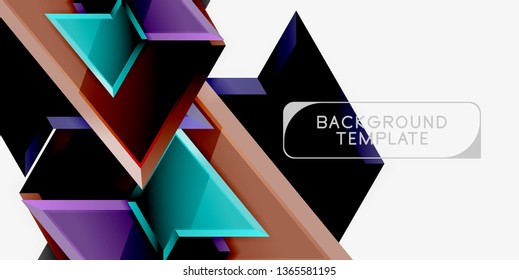 Minimal geometrical triangles with 3d effect abstract background template, vector modern minimal design