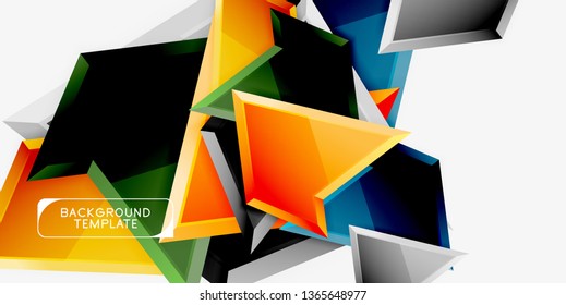 Minimal geometrical triangles with 3d effect abstract background template, vector modern minimal design