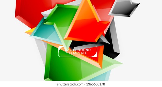 Minimal geometrical triangles with 3d effect abstract background template, vector modern minimal design