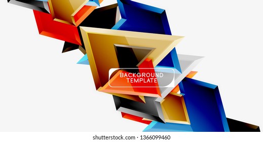 Minimal geometrical triangles with 3d effect abstract background template, vector modern minimal design