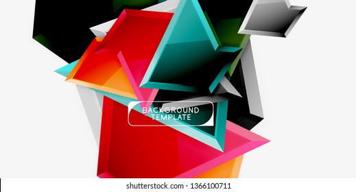 Minimal geometrical triangles with 3d effect abstract background template, vector modern minimal design
