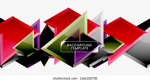 Minimal geometrical triangles with 3d effect abstract background template, vector modern minimal design