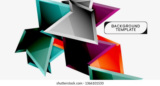 Minimal geometrical triangles with 3d effect abstract background template, vector modern minimal design