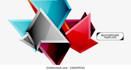 Minimal geometrical triangles with 3d effect abstract background template, vector modern minimal design