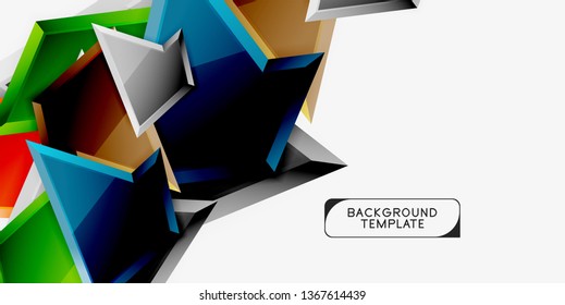 Minimal geometrical triangles with 3d effect abstract background template, vector modern minimal design
