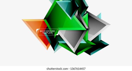 Minimal geometrical triangles with 3d effect abstract background template, vector modern minimal design