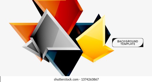 Minimal geometrical triangles with 3d effect abstract background template, vector modern minimal design