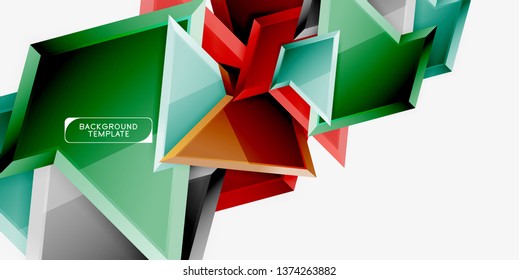 Minimal geometrical triangles with 3d effect abstract background template, vector modern minimal design