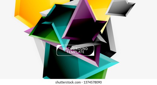 Minimal geometrical triangles with 3d effect abstract background template, vector modern minimal design