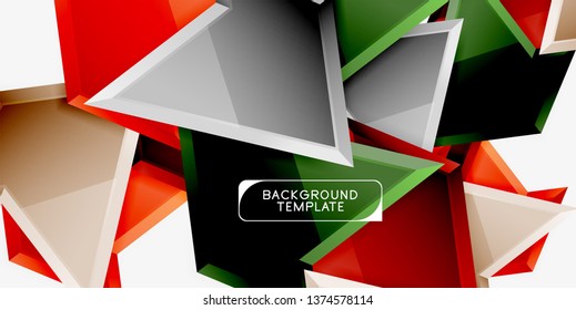 Minimal geometrical triangles with 3d effect abstract background template, vector modern minimal design