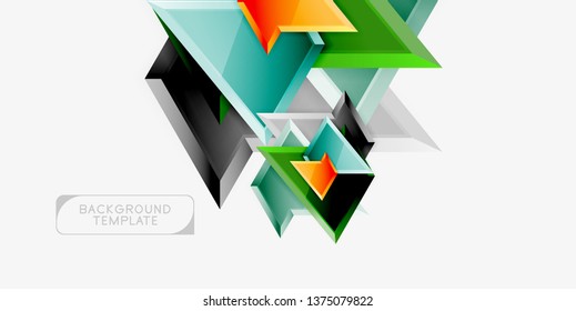 Minimal geometrical triangles with 3d effect abstract background template, vector modern minimal design