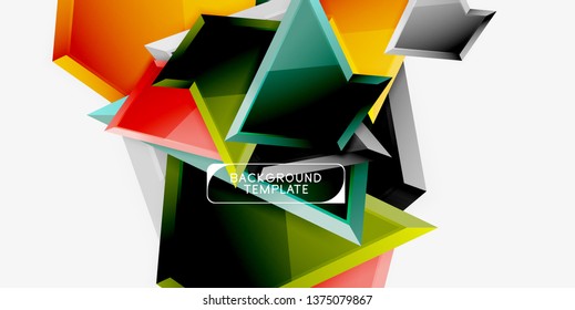 Minimal geometrical triangles with 3d effect abstract background template, vector modern minimal design