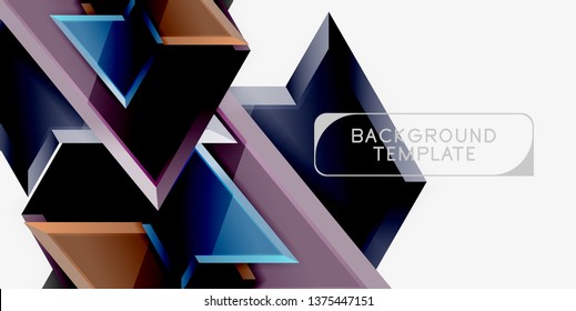 Minimal geometrical triangles with 3d effect abstract background template, vector modern minimal design