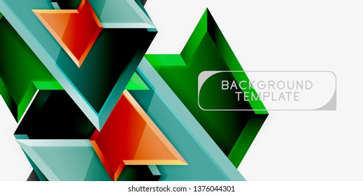 Minimal geometrical triangles with 3d effect abstract background template, vector modern minimal design