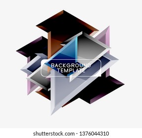 Minimal geometrical triangles with 3d effect abstract background template, vector modern minimal design