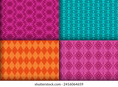 Minimal geometry argyle seamless tracery package. Native american tracery ethnic patterns. Argyle element geometric vector seamless motif set. Monochrome background swatches.