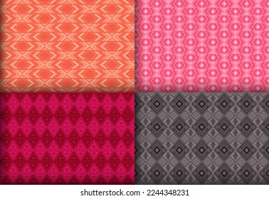 Minimal geometry chevron seamless tracery bundle. Indian tracery ethnic patterns. Chevron ikat geometric vector repeat backdrop set. Monochrome background swatches.