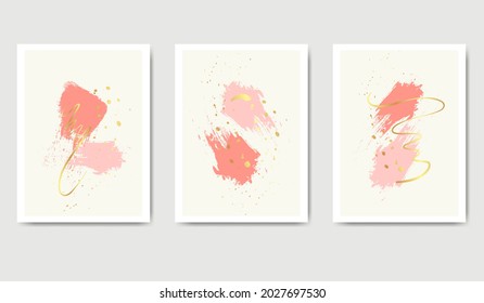 Colección vectorial de artes murales abstractas de salpicadura Ggold mínimo. Pincel salpicar con la mano dibujar diseño de arte para las impresiones enmarcadas en la pared, impresiones de lienzo, afiche, decoración del hogar, cubierta, papel pintado
