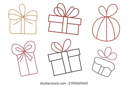 Minimal Gift Box Line Art Icons Set Collection.