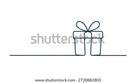 Minimal gift box line illustration with ribbon and bow modern continuous outline vector design isolated on white background for celebration and surprise concepts