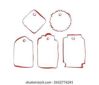 Conjunto de etiquetas de regalo mínimo con Formas rojas en blanco en estilo dibujado a mano para el embalaje y el diseño