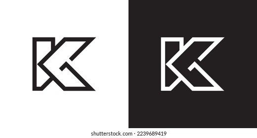 Minimal GK logo. Icon of a KG letter on a luxury background. Logo idea based on the GK monogram initials. Professional variety letter symbol and KG logo on black and white background.
