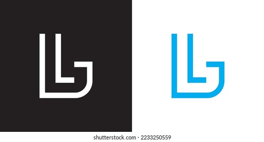 Minimal GL logo. Icon of a LG letter on a luxury background. Logo idea based on the GL monogram initials. Professional variety letter symbol and LG logo on black and blue background.