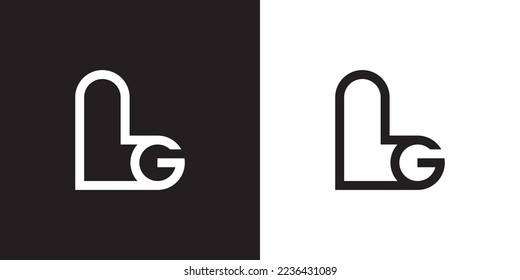 Minimal GL logo. Icon of a LG letter on a luxury background. Logo idea based on the GL monogram initials. Professional variety letter symbol and LG logo on black and white background.