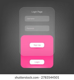 Minimal glassmorphism login interface featuring username and password fields, signup and login buttons, and modern UI UX design for mobile applications
