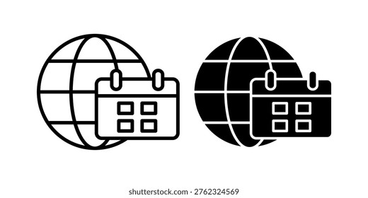 Minimal globe icon with calendar symbol representing scheduling time management event planning and global organization suitable for business productivity apps and digital planning systems