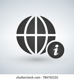 minimal globe icon with information in circle, vector illustration