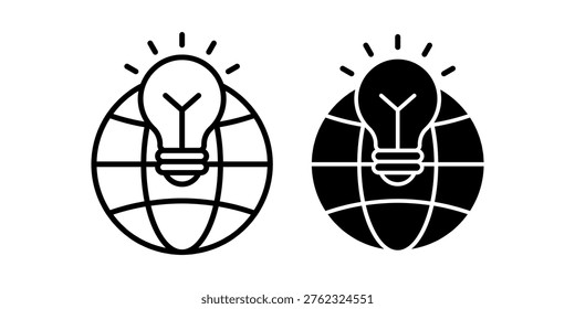 Minimal globe icon with lightbulb symbol representing creativity innovation and bright ideas suitable for startup business brainstorming education and global thinking concepts