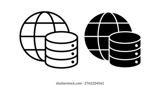 Minimal globe icon with storage disk symbol representing data backup database systems and global information management suitable for IT infrastructure and cloud services