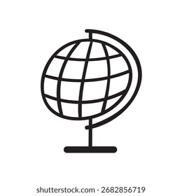 Minimal Globe on Stand Outline Icon. Simple earth vector illustration in contour style for modern design.