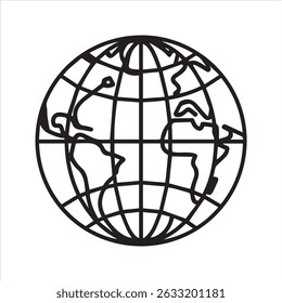 Minimal Globe Silhouette Icon – Earth Map Outline in Black on White Background
