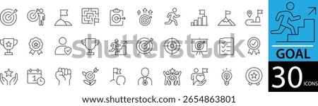 Minimal Goal Line Icon Set 30 Clean Outline Designs for Productivity, Planning, and Achievement Use