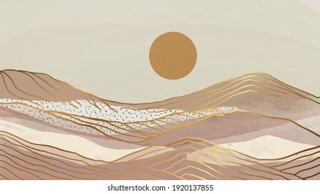 Minimal and Gold abstract wall arts vector collection.  Soft earth tones color, Organic shape hand draw background design for wall framed prints, canvas prints, poster, home decor, cover, wallpaper. 