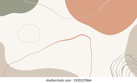 Minimal And Gold Abstract Wall Arts Vector Collection.  Soft Earth Tones Color, Organic Shape Hand Draw Background Design For Wall Framed Prints, Canvas Prints, Poster, Home Decor, Cover, Wallpaper. 