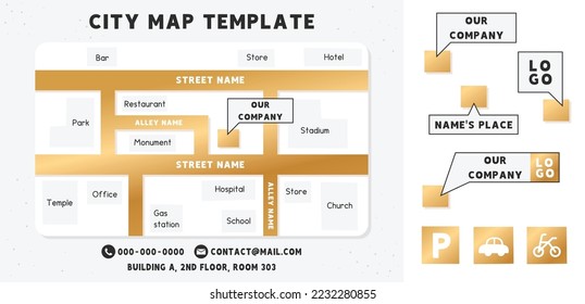 minimal gold city map template design for edit vector